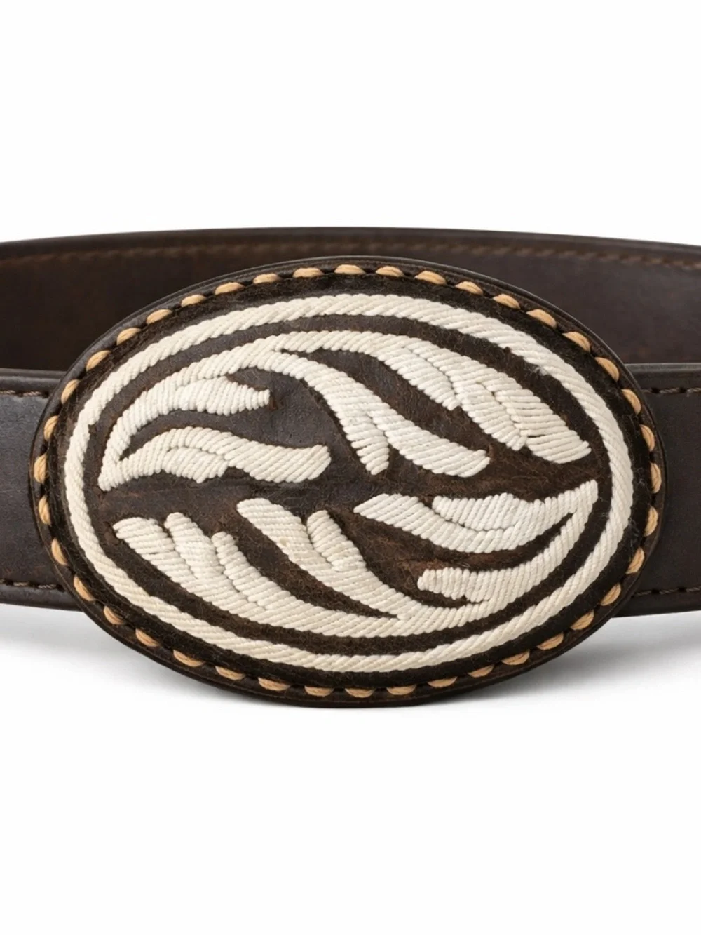 Vintage Brown & White Stitched Leather Buckle
